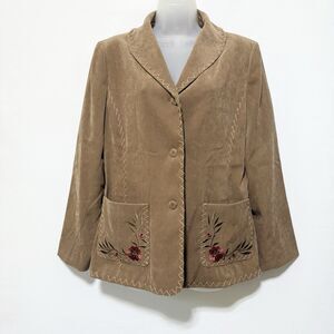 VTG Susan Graver Brown Embroidered Blazer Jacket Faux Suede Size S Floral Retro